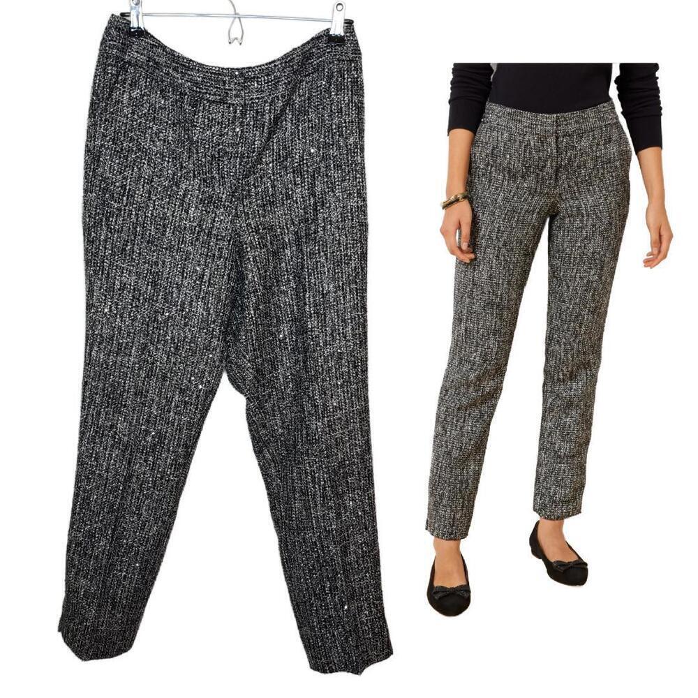 Talbots Women's Sz 10 Hampshire Ankle Pants Metallic/Grey Sequin Tweed